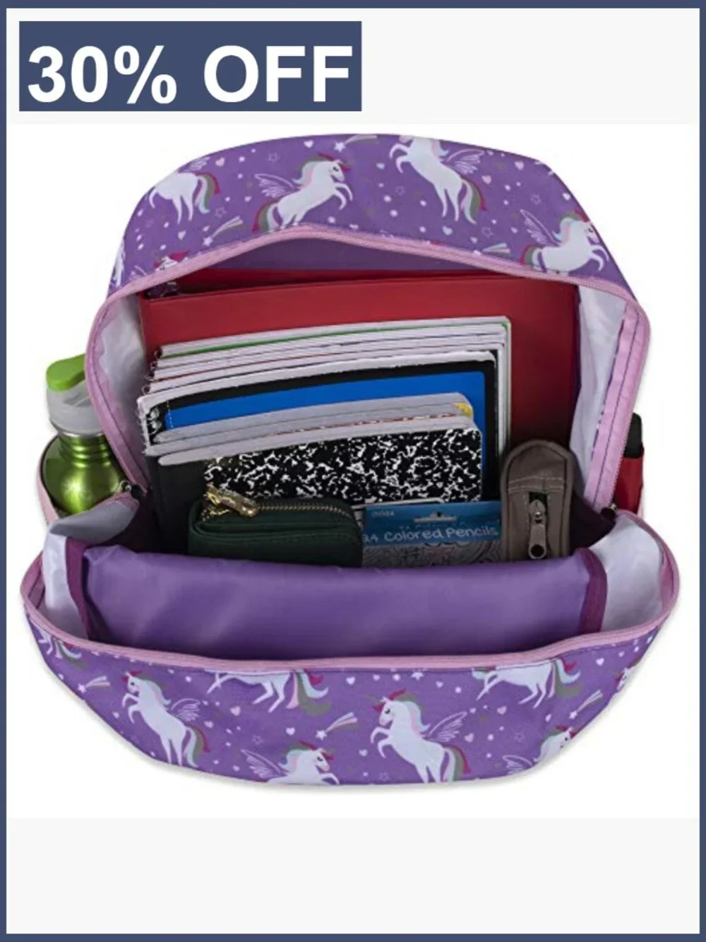 Kids Plush Unicorn School Backpack 17in with Side Pockets Padded Straps